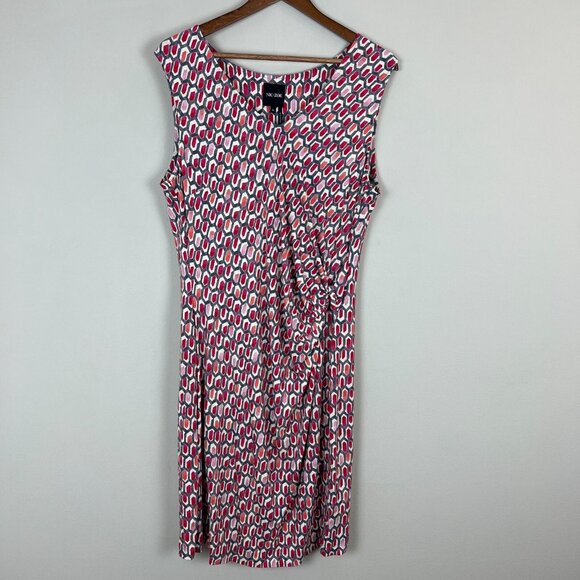 Nic+Zoe Dress XL Pink Geometric Gathered Waist Twist Stretch Knit Sleeveless - Picture 1 of 10